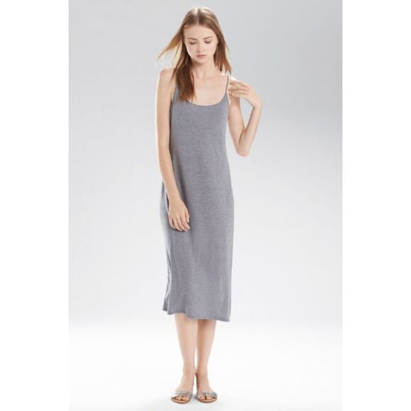 NATORI Gray Modal Blend Jersey Stretch Spaghetti Stretch Midi Lounge Dress Large - Picture 1 of 6